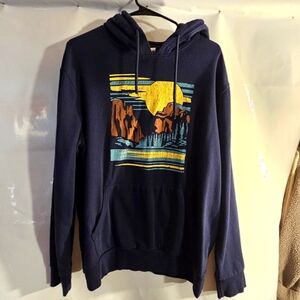 Sonoma Hoodie Mens Size XL Blue Landscape Graphic Pullover Long Sleeve